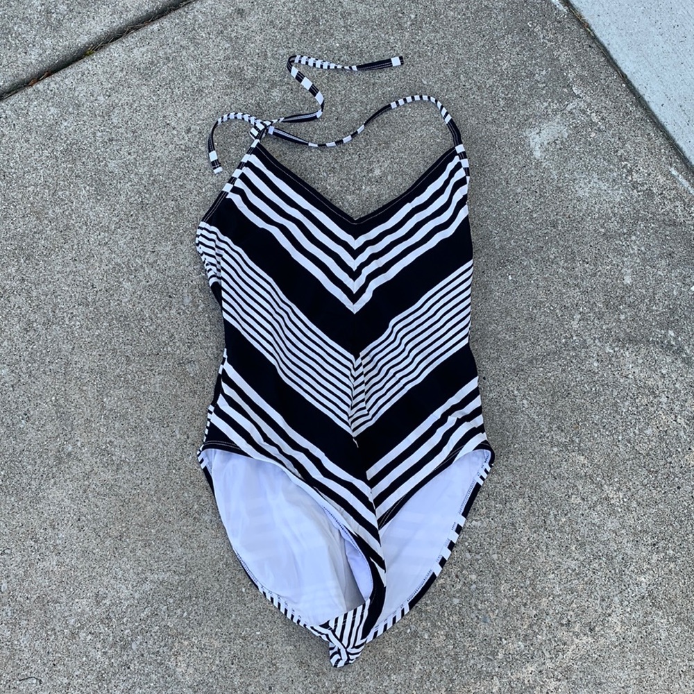 Black and white striped swimsuit